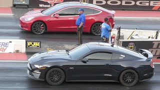 Tesla vs Mustang GT  drag racing [upl. by Nel237]