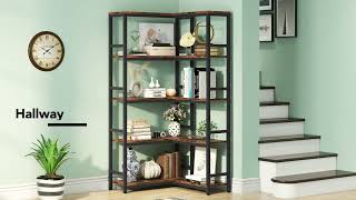 Tribesigns Corner Bookshelf 5 Tier Industrial Bookcase Etagere Display Rack C0632 [upl. by Ledif]