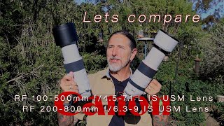 Canon lens comparison RF 200800mm f639 IS USM Lens VS RF 100500mm f4571 L IS USM Lens [upl. by Inoek]