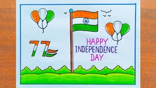 Independence Day Drawing  How to Draw Independence Day Poster Drawing Easy Steps 15 August Drawing [upl. by Eletnahs]