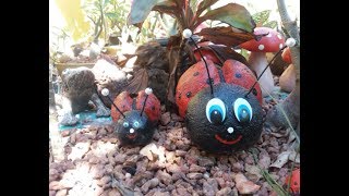 DIY JOANINHAS DE PAPEL E CIMENTO PARA DECORAR JARDINS PASSO A PASSO LADYBUG [upl. by Maddalena525]