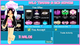 Halo trading in rich royale high servers getting 11 halos Royale High Roblox [upl. by Rambow]