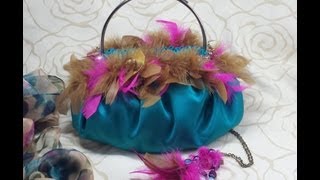 BOLSO DE FIESTA EN RASO Y PLUMAS DIY FASHION PARTY SATIN PURSE WITH FEATHERS [upl. by Areema]