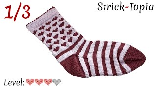 Socken im Herzchenmuster stricken leicht gemacht  Video 13  Der Schaft amp Muster [upl. by Rhiamon363]