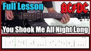 ACDC YOU SHOOK ME ALL NIGHT LONG FULL LESSON WITH TABS  Rhythm guitar and solo [upl. by Alysia]