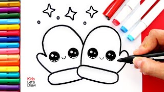 Aprende a dibujar y pintar GUANTES NAVIDEÑOS Kawaii con marcadores [upl. by Ellevart280]