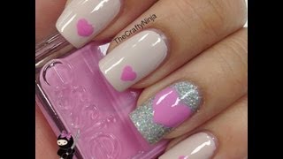 Pink Heart Nails by The Crafty Ninja [upl. by Nonnaer]