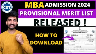 Mba Provisional Merit List Released  How to Check MBA Provisional Merit List 2024 [upl. by Nauqal]