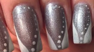 Request Nail Art Tutorial silver glitter with very quick amp simple white French Art Design [upl. by Ahsiemaj]