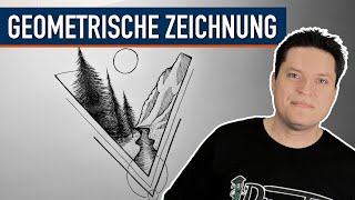 Geometrische Zeichnung ✏️ mit einer Landschaft zeichnen  Komplette Zeichenübung [upl. by Wehrle]