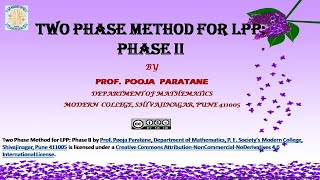 Two Phase Method for LPP Phase II [upl. by Louise]