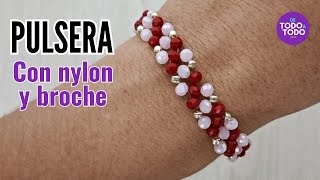 ⭐Pulsera ELEGANTE con broche y bolitas o CRISTALES Tejido DIAGONAL DIY Beaded Bracelets [upl. by Norabel637]