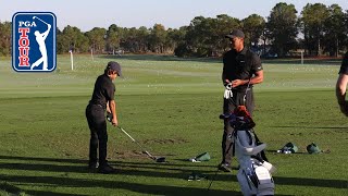 Tiger and Charlie Woods’ range session before the ProAm at PNC Championship [upl. by Ignaz]