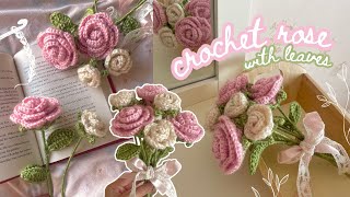 how to crochet a rose 2 sizes with leaves  stepbystep tutorial [upl. by Airdnala]