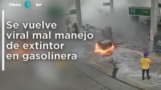 Se vuelve viral mal manejo de extintor en gasolinera [upl. by Gentilis]