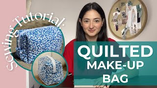 QUILTED MAKEUP BAG TUTORIAL Sewing Tutorial for beginners  Sewing Pattern [upl. by Eneloc]