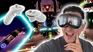 PLAY ALL STEAMVR GAMES ON APPLE VISION PRO  Space Pirate Trainer with Surreal Touch Controllers [upl. by Amargo]