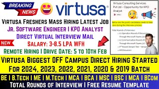 Virtusa Biggest Hiring 2024  2023  20222018 Batch  Direct Interview Mail Update  Salary 38 LPA [upl. by Stier524]