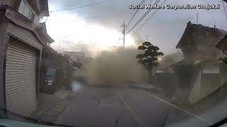 Dashcam video of strong Japan earthquake in January tsunami [upl. by Ydderf]