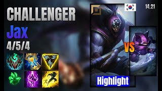 CHALLENGER Top Jax vs Kennen lol KR solo rank Highlight 1421 [upl. by Salangia]