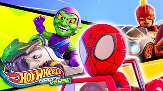 El auto de Spiderman y el auto de la Capitana Marvel contra el auto del Duende Verde  Hot Wheels [upl. by Zweig]