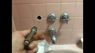 How to repair Antique Vintage old Kohler Shower Valve Stem in Pink Bathroom [upl. by Eniotna612]