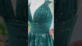 Making a corset beaded butterfly mini dark green dress dress gown fashion promdress wedding [upl. by Nairolf]