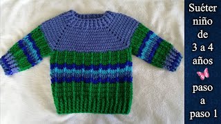 SUETER PARA NIÑO DE 3 AÑOS en crochet TE ENSEÑO EL PASO A PASO [upl. by Ecneret]