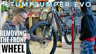 Specialized Stumpjumper Evo Comp Alloy Removing The Front Wheel [upl. by Neeluj327]