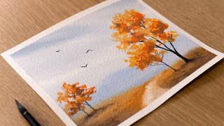 Watercolor Painting for Beginners  Autumn Landscape Scenery  Step by Step Tutorial [upl. by Ryon]