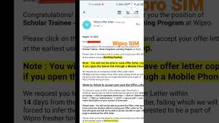 Wipro SIM offer letter 2022 [upl. by Mohl205]