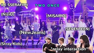 misamo interaction with seventeen stray kids le sserafim newjeans amp niziu collab stage [upl. by Llenoj]