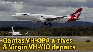 Qantas Airways VHQPA arrives amp Virgin Australia Airlines VHYIO departs RW03 at Perth Airport [upl. by Paucker]