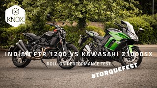 Indian FTR 1200 vs Kawasaki Z1000sx  Roll on performance TorqueFest [upl. by Naerad756]