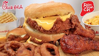 ASMR CHICK FIL A SPICY CHICKEN SANDWICH BONCHON KOREAN SPICY CHICKEN MAC amp CHEESE MUKBANG [upl. by Krisha]