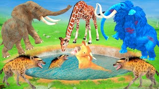 Elephant vs Giraffe Water Fight  Woolly Mammoth Helps Giraffe and Elephant from Hyenas Attack [upl. by Siuqcram2]