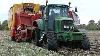 John Deere 6920 w Soucy Tracks Taking Up Potatoes w Grimme SE 7555  Danish Agriculture [upl. by Ehudd387]