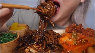 NE ASMR BITES ONLY BLACK BEAN NOODLES TTEOKBOKKI CHICKEN ASMR [upl. by Emmet491]