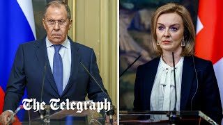 Russias top diplomat Sergey Lavrov mocks deaf Liz Truss at testy joint appearance in Moscow [upl. by Edwyna]