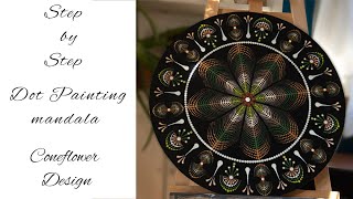 How to Create a Step by Step Dot Painting Mandala Tutorial  3D Coneflower Design [upl. by Noyes]