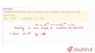 Divide the following redox reactions into oxidation and reduction half reactions Zn  Cu2 t [upl. by Anastasius]