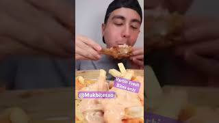 Vartin Fresh ASMR fried chicken cheesy animal style fries chocolate donuts Mukbang bites only short [upl. by Abbate]