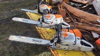 WOOD CUTTING WITH STIHL 500I AND OLD INTERNATIONAL 125B DROTT 4 IN 1 BUCKET LOG GRAB [upl. by Mackenzie]