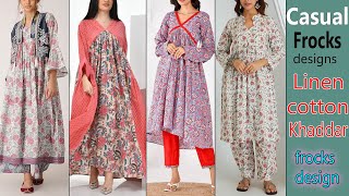 Casual Frock Designs Cotton Linen Khaddar Frock Designs Comfortable Frocks Design Printed Frocks [upl. by Ultun]