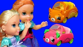 Cutie Cars  Elsa and Anna toddlers are having fun  Aurora is upset  playdate playset mini cars [upl. by Lubet]