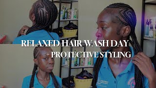 Relaxed Hair Wash Day Routine  Protective Style Installation  A Guide for Healthy Relaxed Hair [upl. by Jonathan]