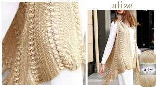 Alize Diva ile Tığ İşi Püsküllü Yelek  Crochet Fringe Vest with Alize Diva [upl. by Pancho]