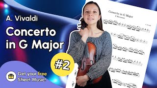 Vivaldi Concerto G major 2 movement Violin Tutorial with Free Sheet Music [upl. by Ppilihp]