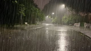 Sleep Instantly with Heavy Rainstorm amp Powerful Thunder Sounds Covering the Rainforest Park at Night [upl. by Assennev]