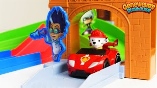 ☻PJ Masks☻ and Paw Patrol toy Racing Video [upl. by Abra114]